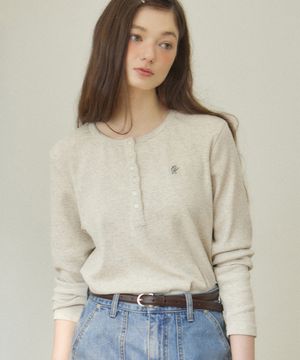 로고 헨리넥 슬리브 티셔츠 - 오트밀