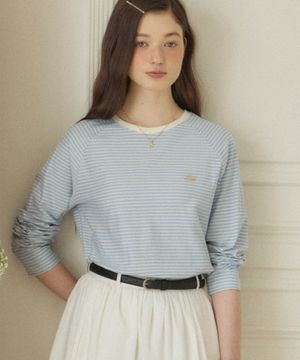 스트라이프 래글런 티셔츠 - 스카이 블루
