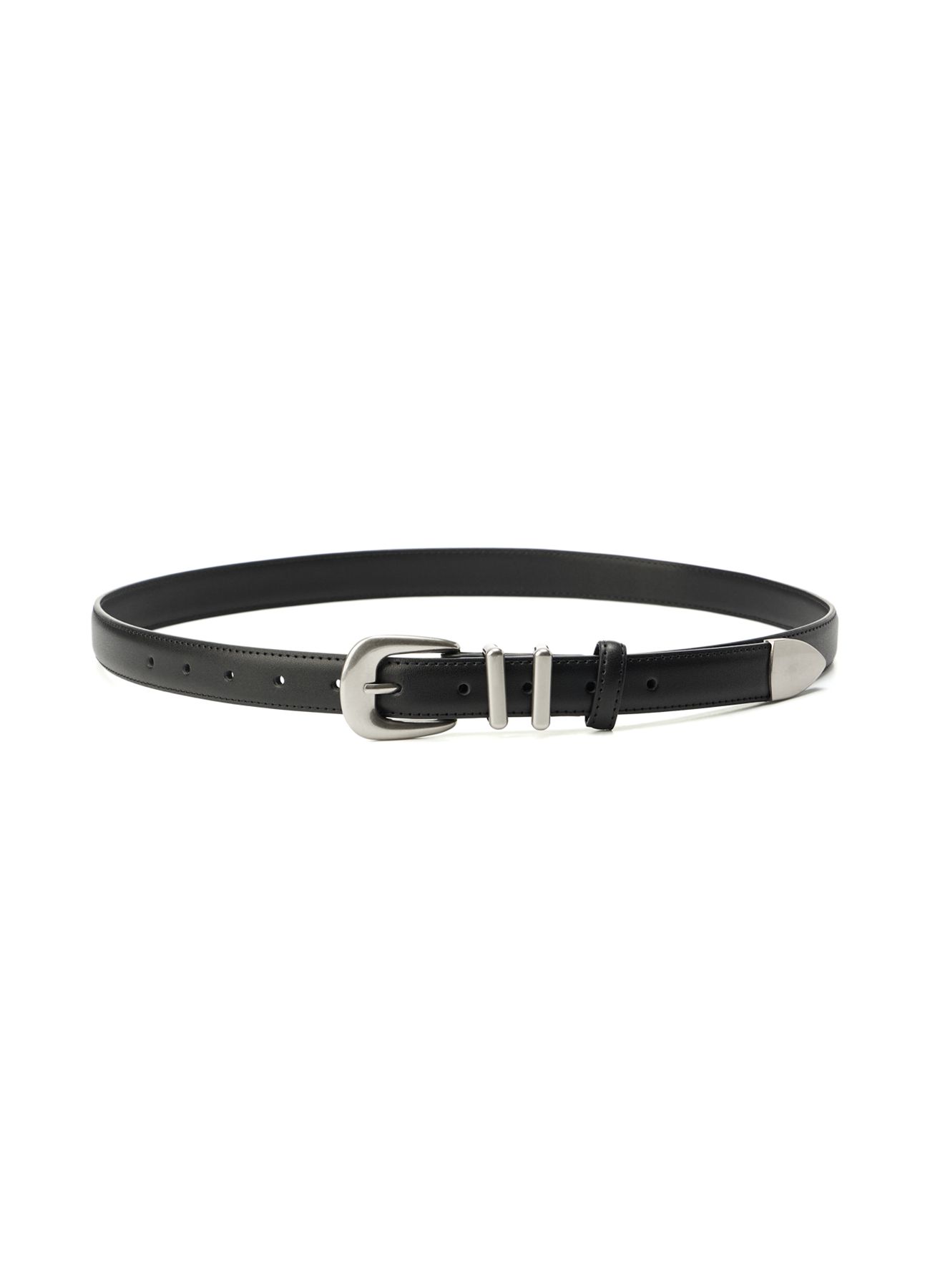 2 Line buckle western leather belt (black)