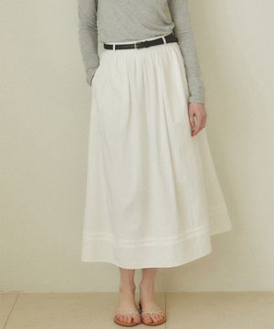 핀턱 셔링 롱 스커트 - 화이트
