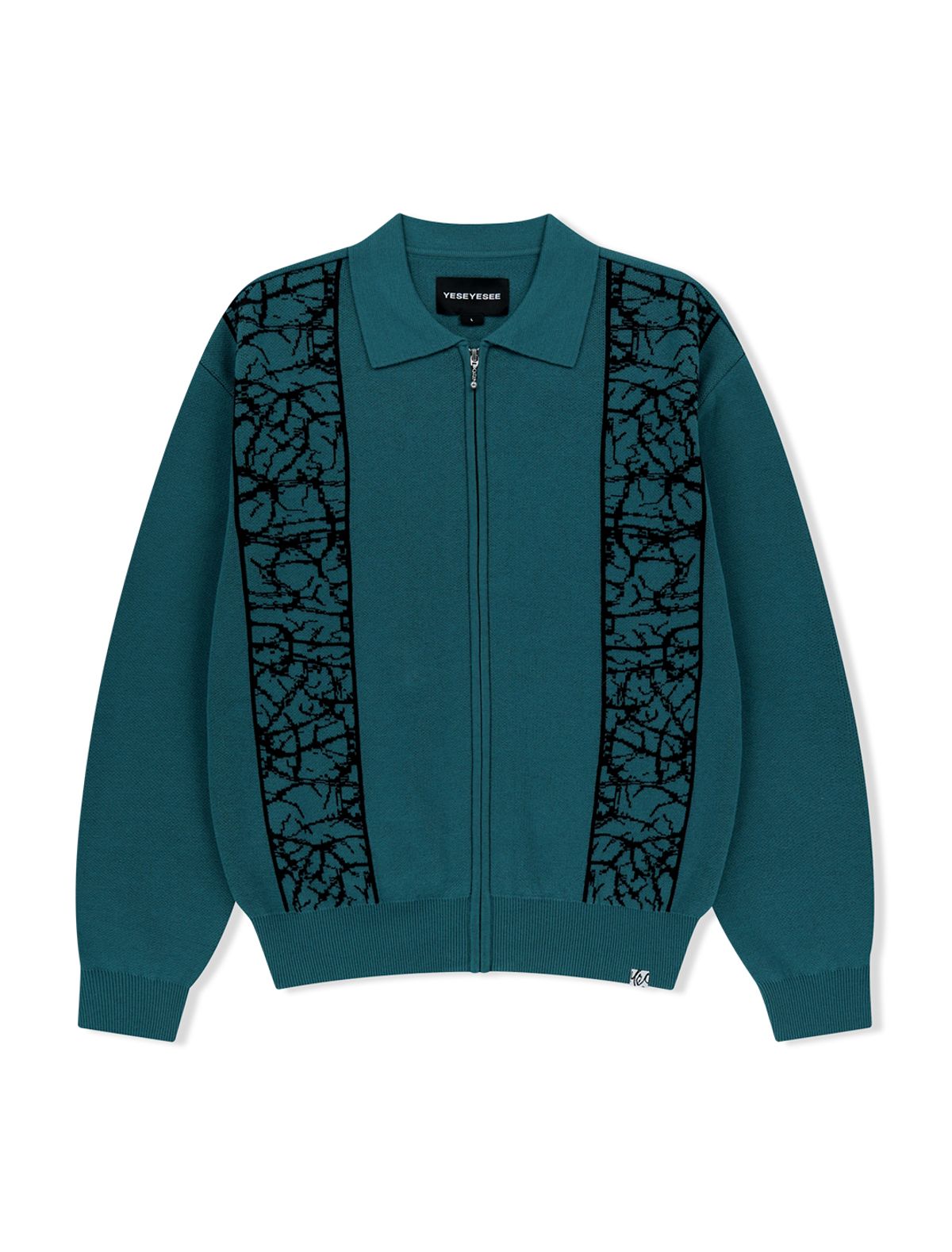 예스아이씨(YESEYESEE) Knit Zip Up Polo Cardigan Teal
