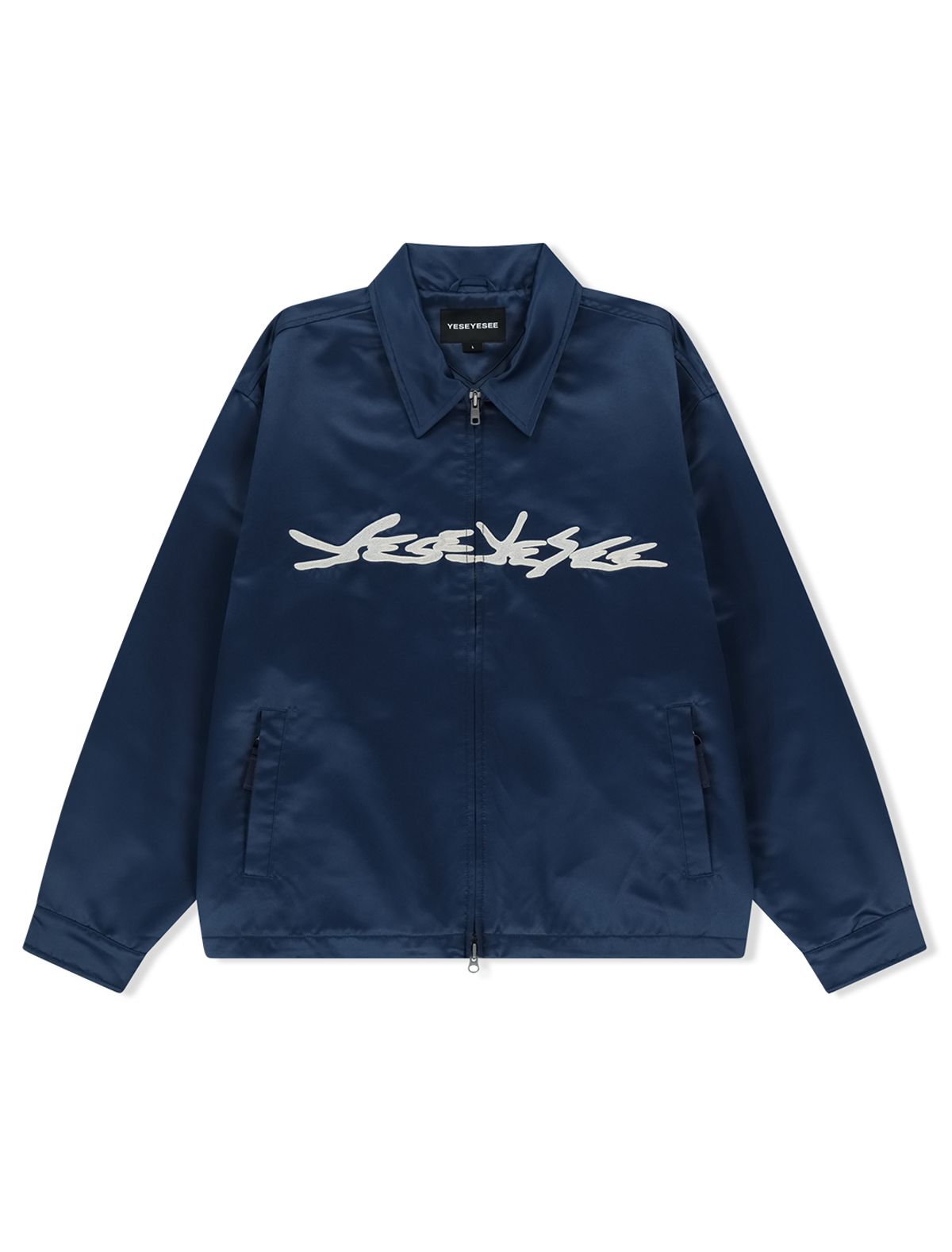 예스아이씨(YESEYESEE) Chain Stitch Logo Coach Jacket Navy