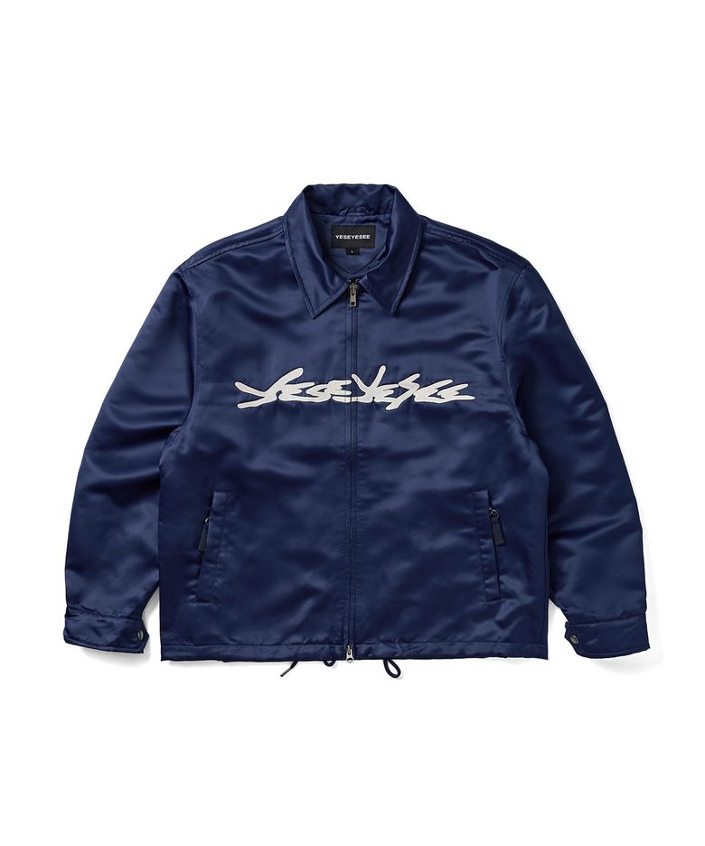Chain Stitch Logo Coach Jacket Navy