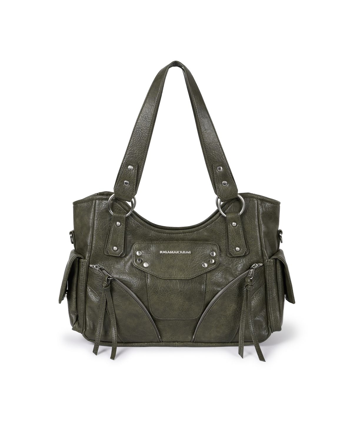 이우가마카라스(IUGAMAKARAS) Studded Leather Shoulder Bag (Khaki)