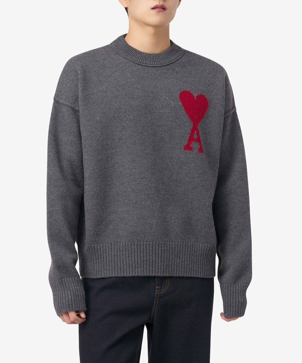 ★★AMI PARIS★★ Big heart intarsia logo wool knit heather MUSINSA | AMI Big Heart Intarsia Logo Wool Knit - Heather