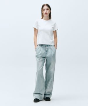 [고윤정 착용] W LOW-WAIST TUCK WIDE DENIM PANTS light blue