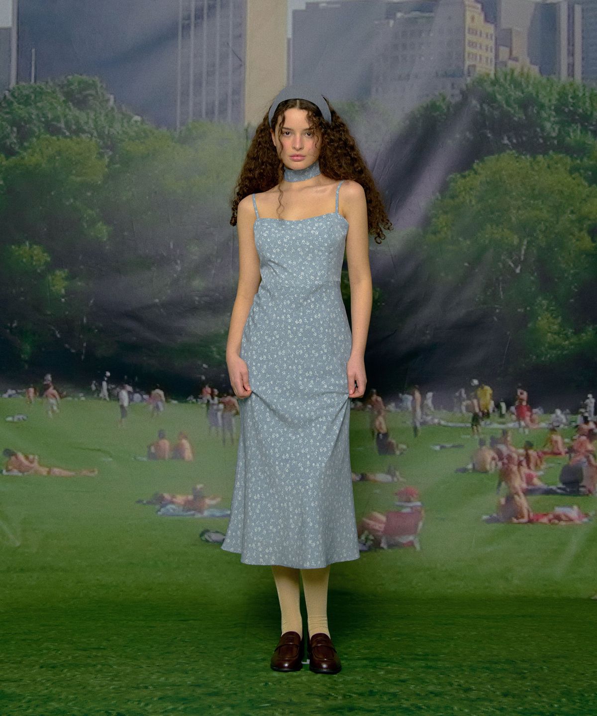 루루서울(LOULOUSEOUL) Juliet Slim Fit Dress (Scarf Set / Blue)