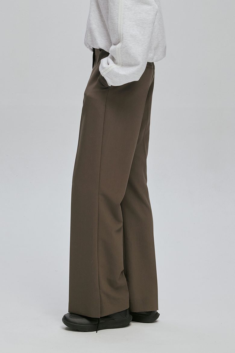 SIDE SLIT SEMI BOOTS CUT SLACKS (KHAKI-BROWN)