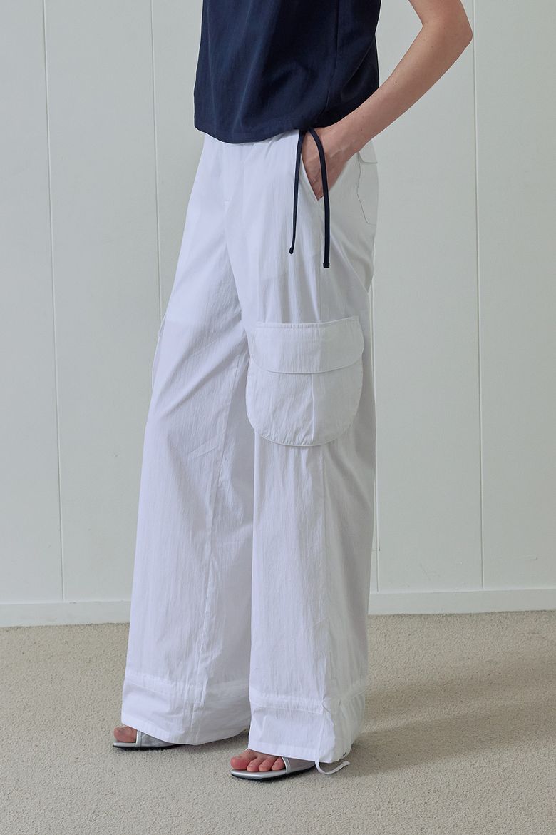 DRAWSTRING PARACHUTE CARGO PANTS (WHITE)