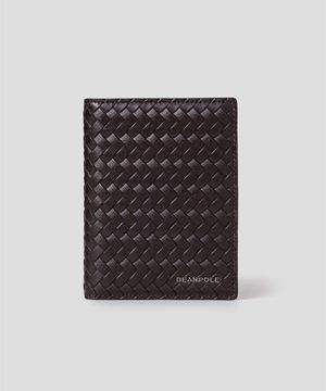 가죽 메쉬 카드지갑 - 브라운