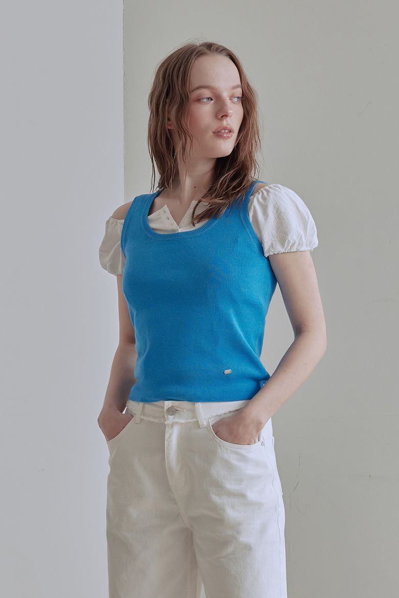 COTTON KNIT SLEEVELESS TOP (BLUE)