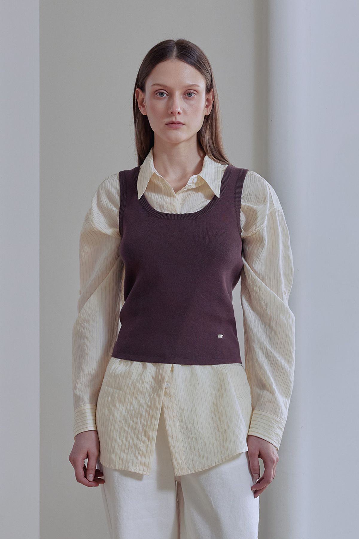 애프터아워즈(AFTERHOURS) COTTON KNIT SLEEVELESS TOP (BROWN)