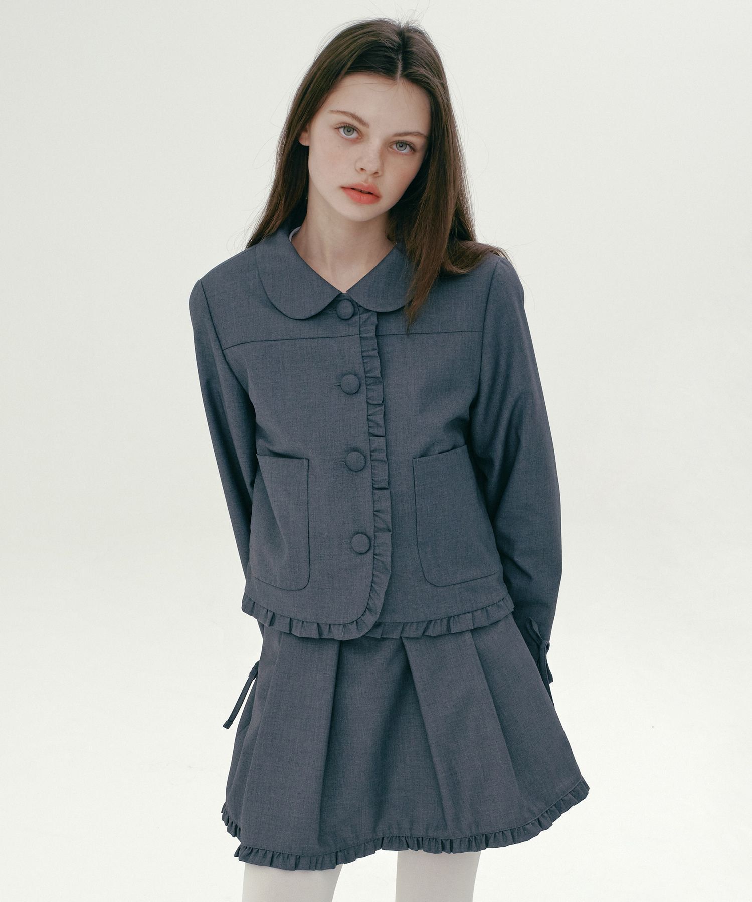 【MARGARIN FINGERS】25ss FRILL RIBBON JACKET MUSINSA | MARGARIN FINGERS FRILL RIBBON JACKET (GREY)
