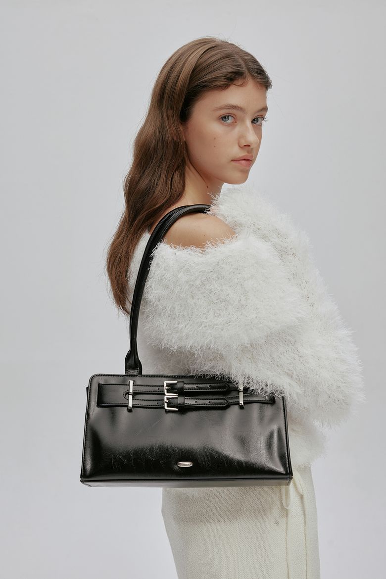 DOUBLE BELTED SHOULDER BAG (BLACK)