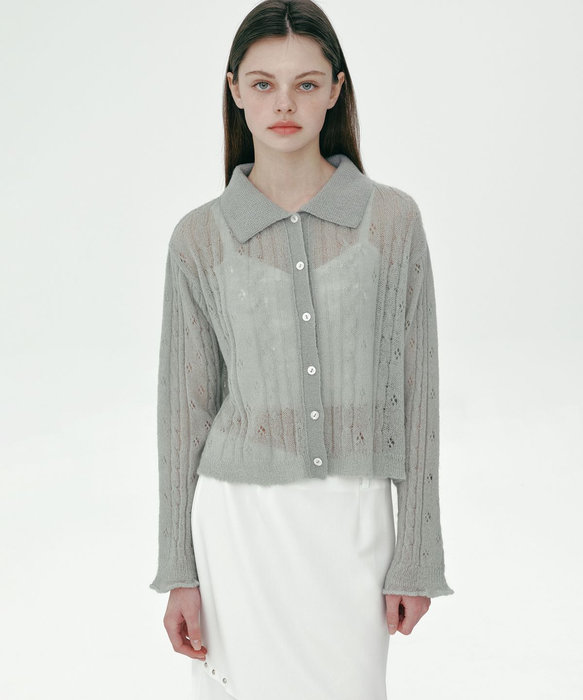 마가린핑거스(MARGARIN FINGERS) COLLAR MOHAIR CARDIGAN (MINT)