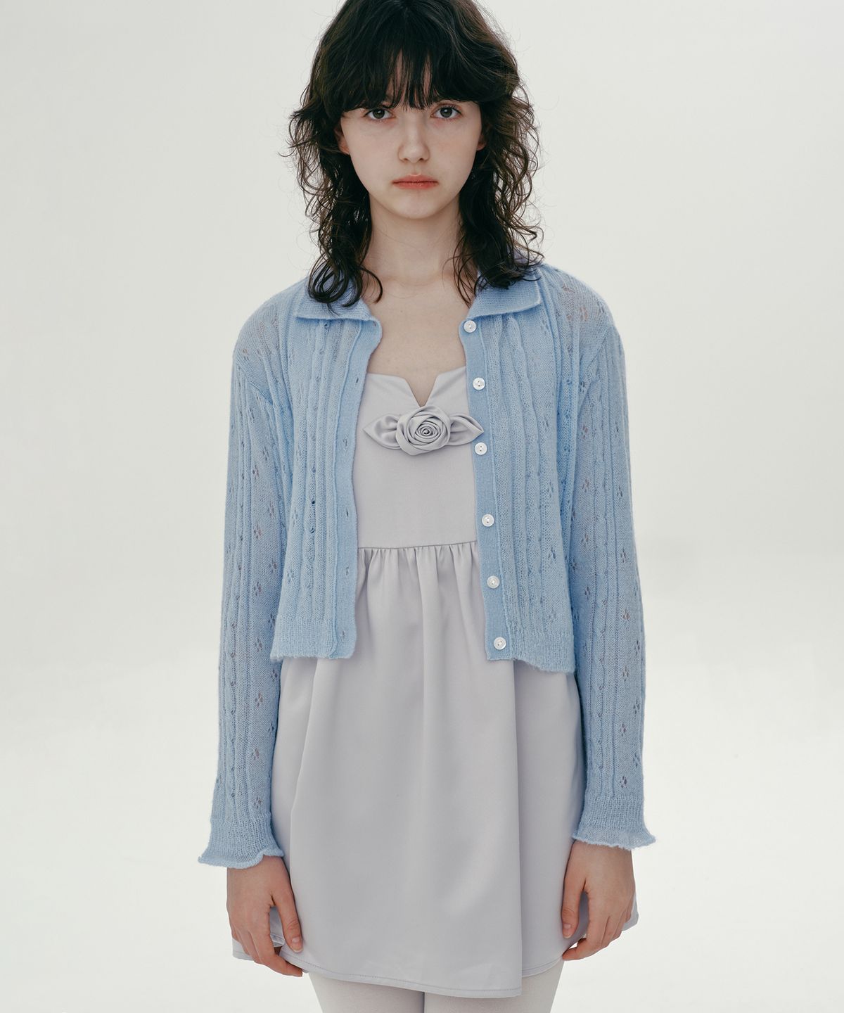 마가린핑거스(MARGARIN FINGERS) COLLAR MOHAIR CARDIGAN (SKY)