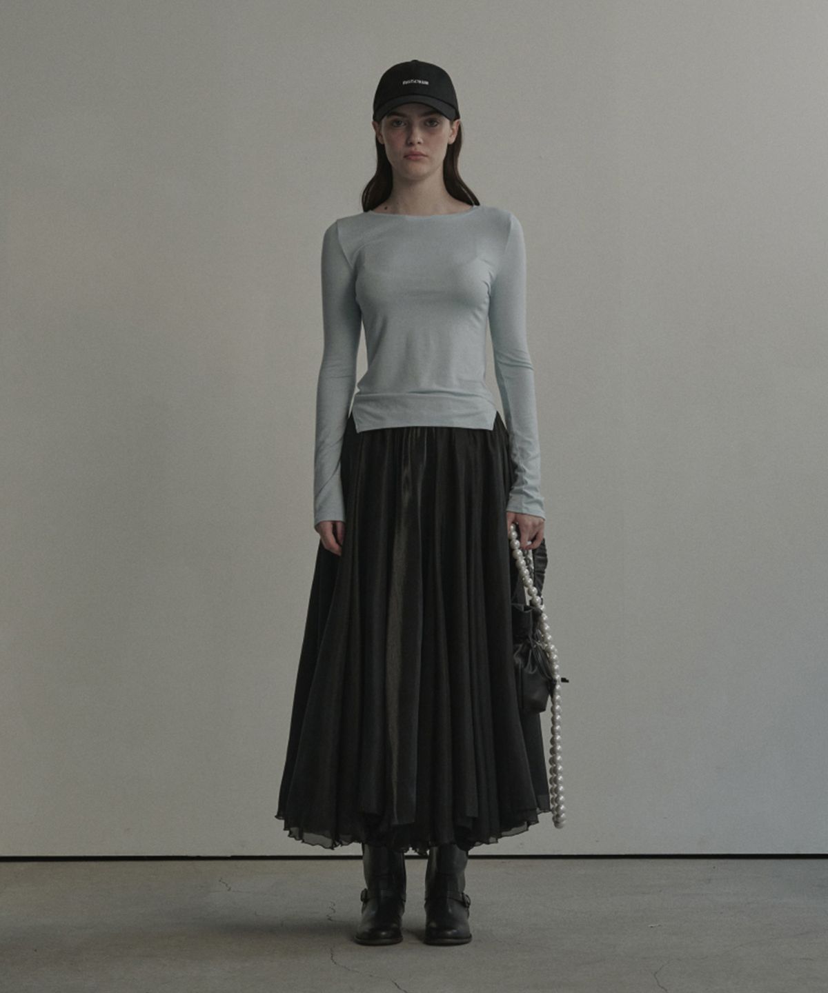 마우솔레움(MAU SOLEUM) Nerina Sheer Long Flare Skirt - Black
