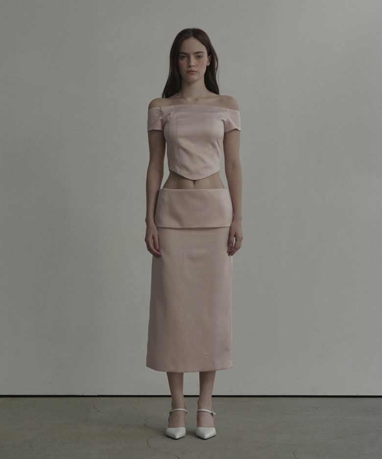 Flipped Satin Long Skirt - Pink