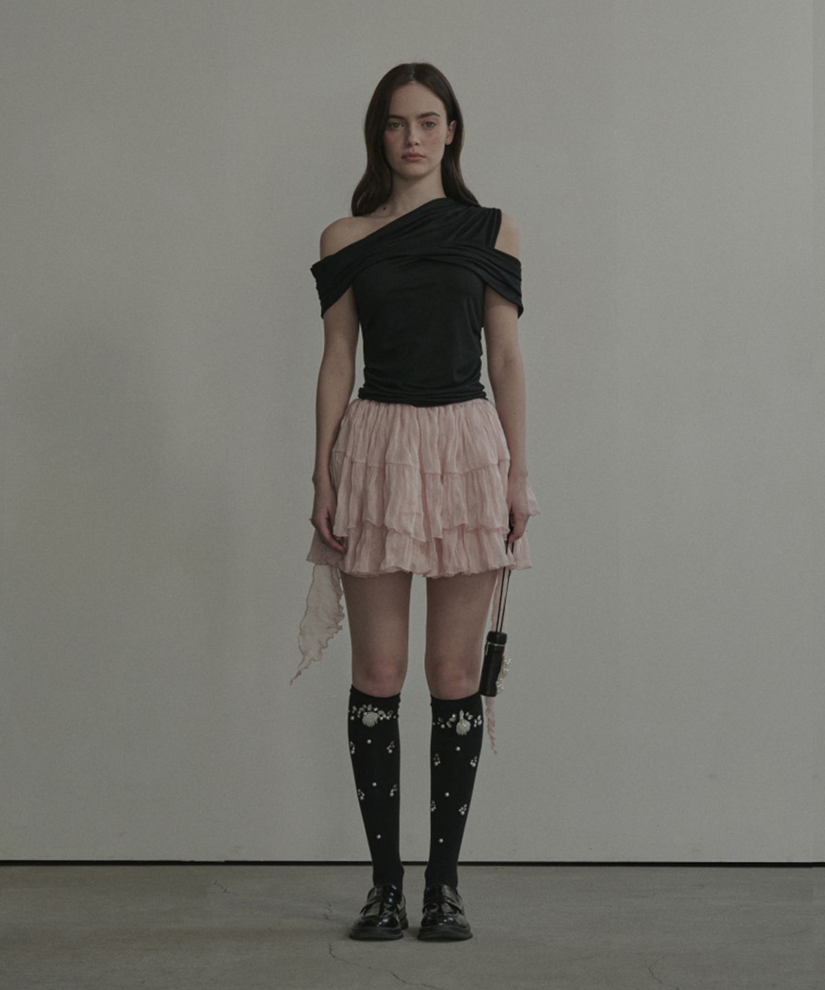 마우솔레움(MAU SOLEUM) Opal Unbalanced Sheer Skirt - Pink