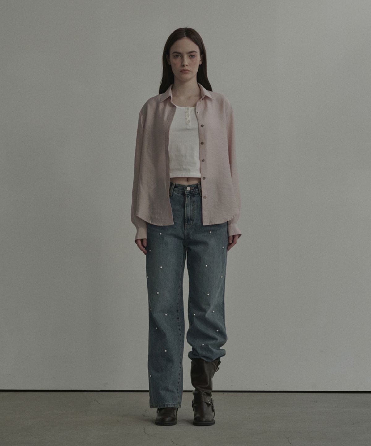 마우솔레움(MAU SOLEUM) Moonlit Pearl Carter Straight Denim Jean - Mid Blue
