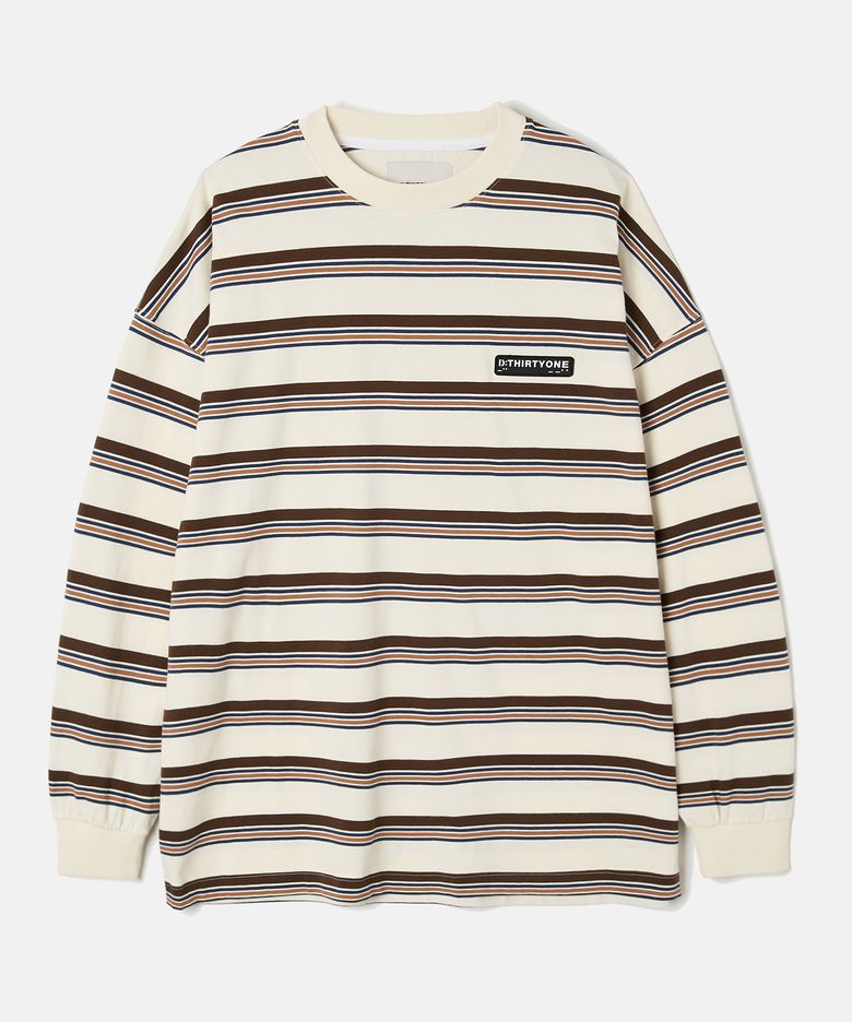 (WOMAN) Multi Stripe Long-Sleeved T-Shirt (Almond)