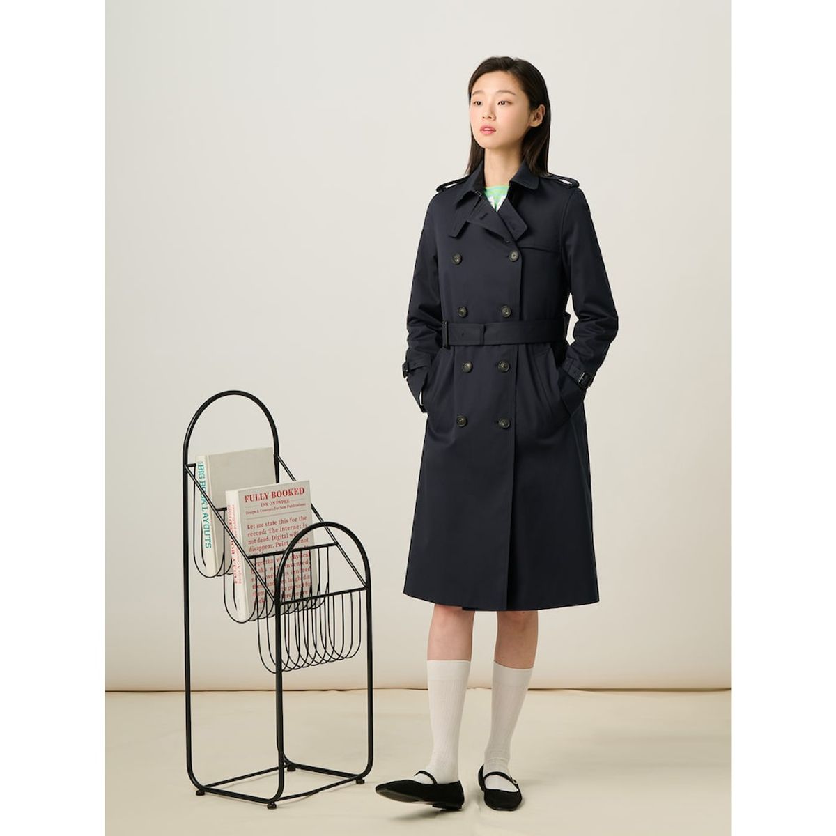 빈폴 레이디스(BEANPOLE LADIES) [Essential] 롱 트렌치 코트  네이비 (BF523TE01R)
