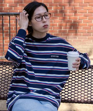 Multi Stripe Long-Sleeved T-Shirt (Navy)