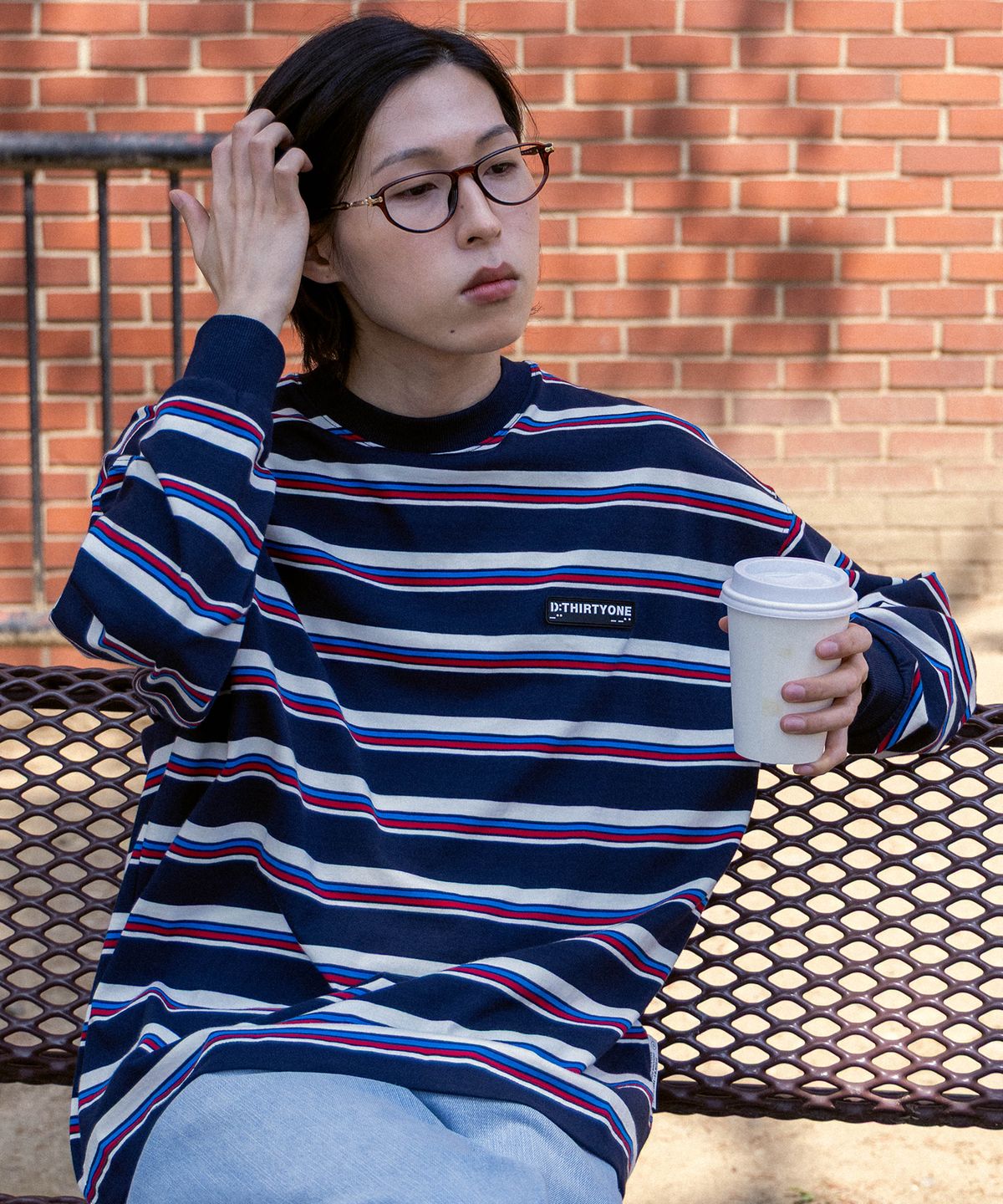 디써티원(DTHIRTYONE) Multi Stripe Long-Sleeved T-Shirt (Navy)