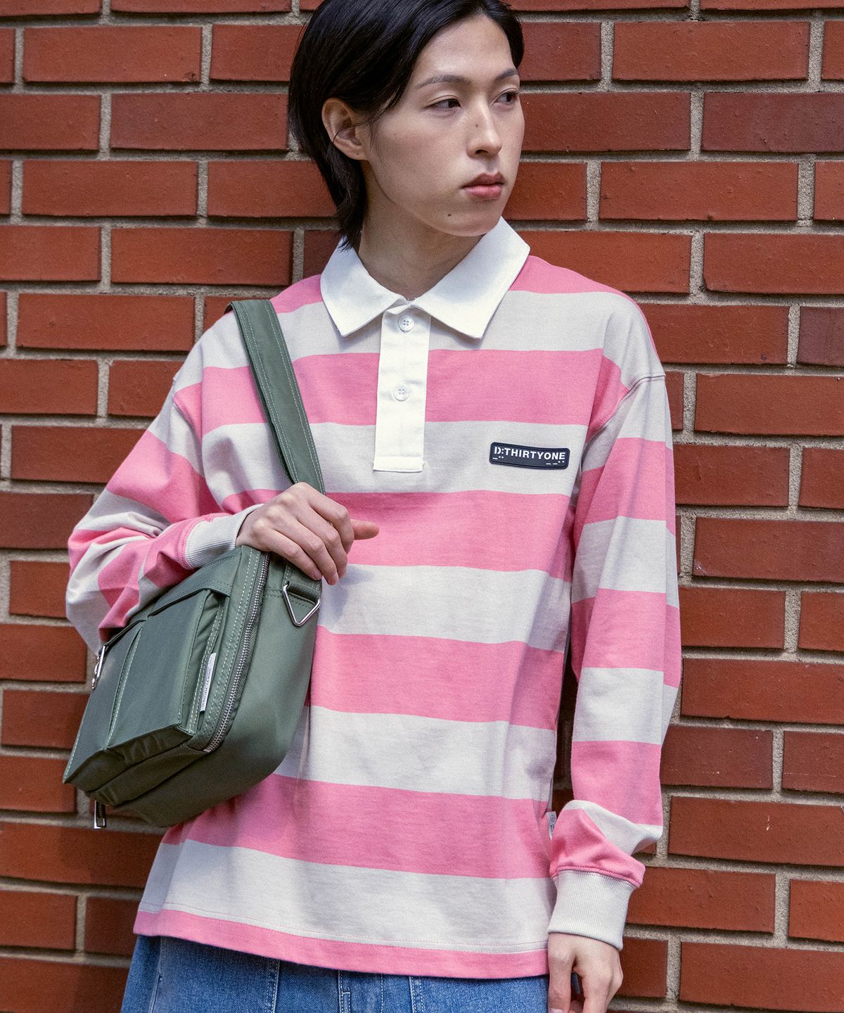 디써티원(DTHIRTYONE) Stripe Rugby Polo (Salmon Pink)