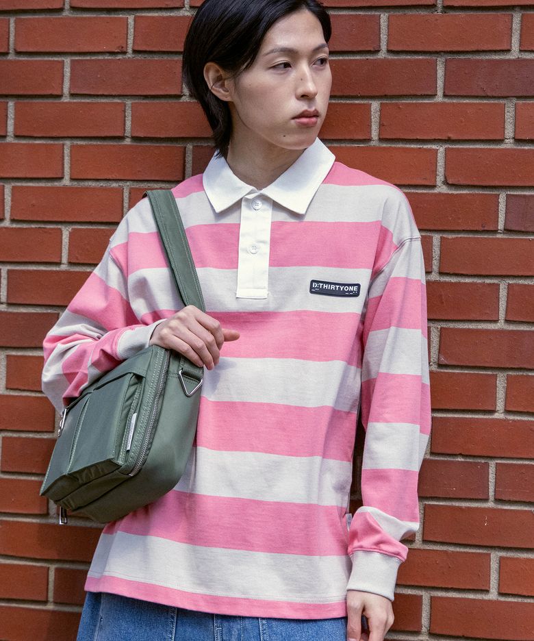 Stripe Rugby Polo (Salmon Pink)