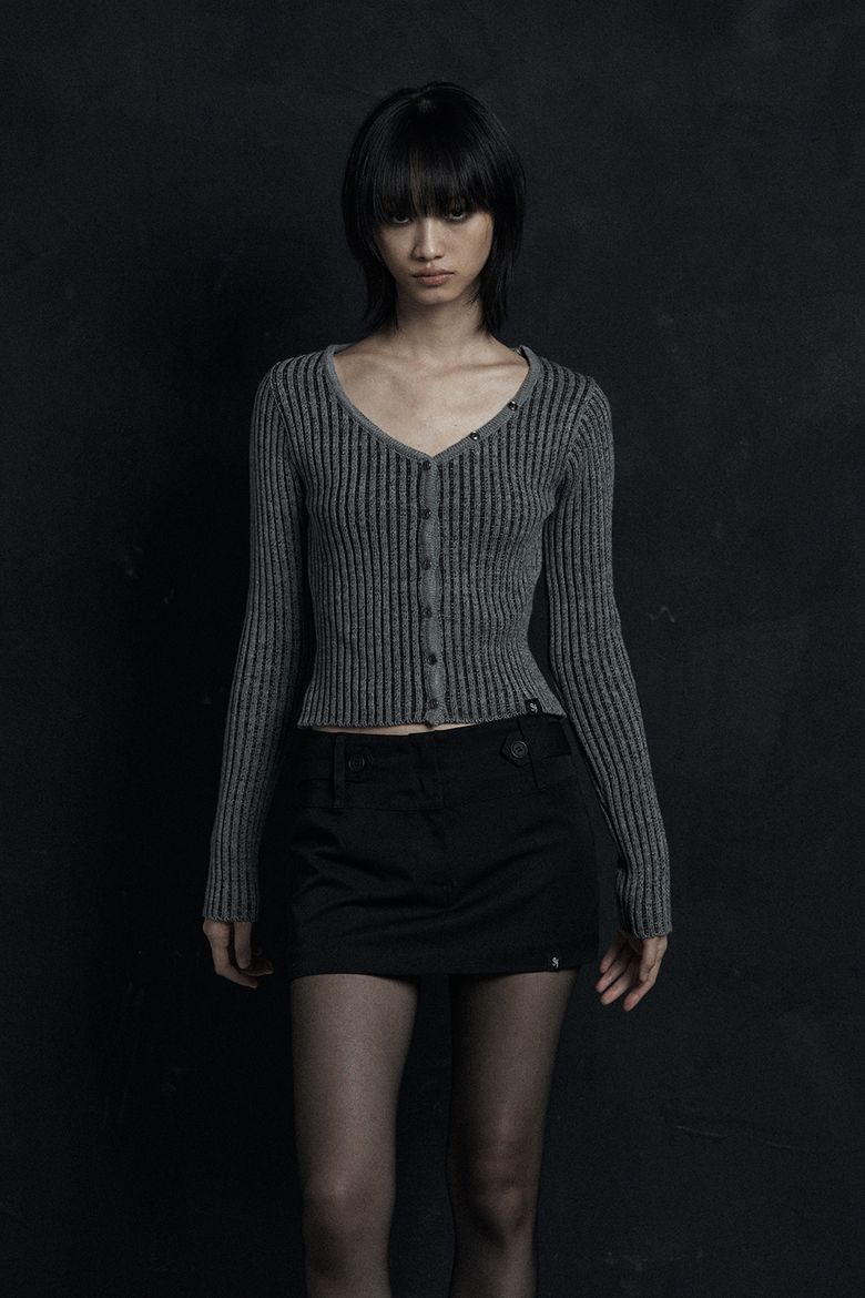 MIXED COLOR KNIT CARDIGAN GRAY