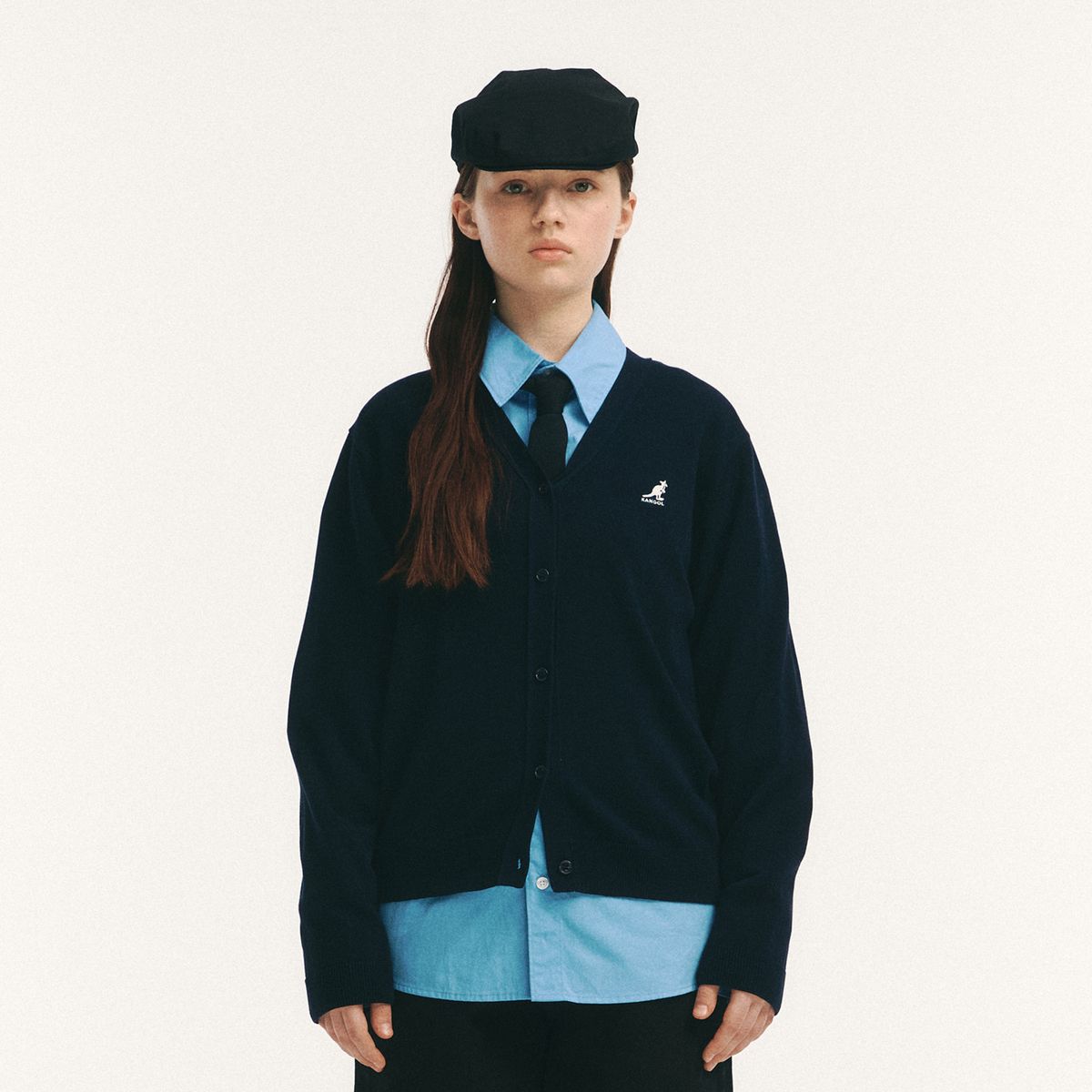 캉골(KANGOL) 우먼스 브이넥 가디건 1902 네이비