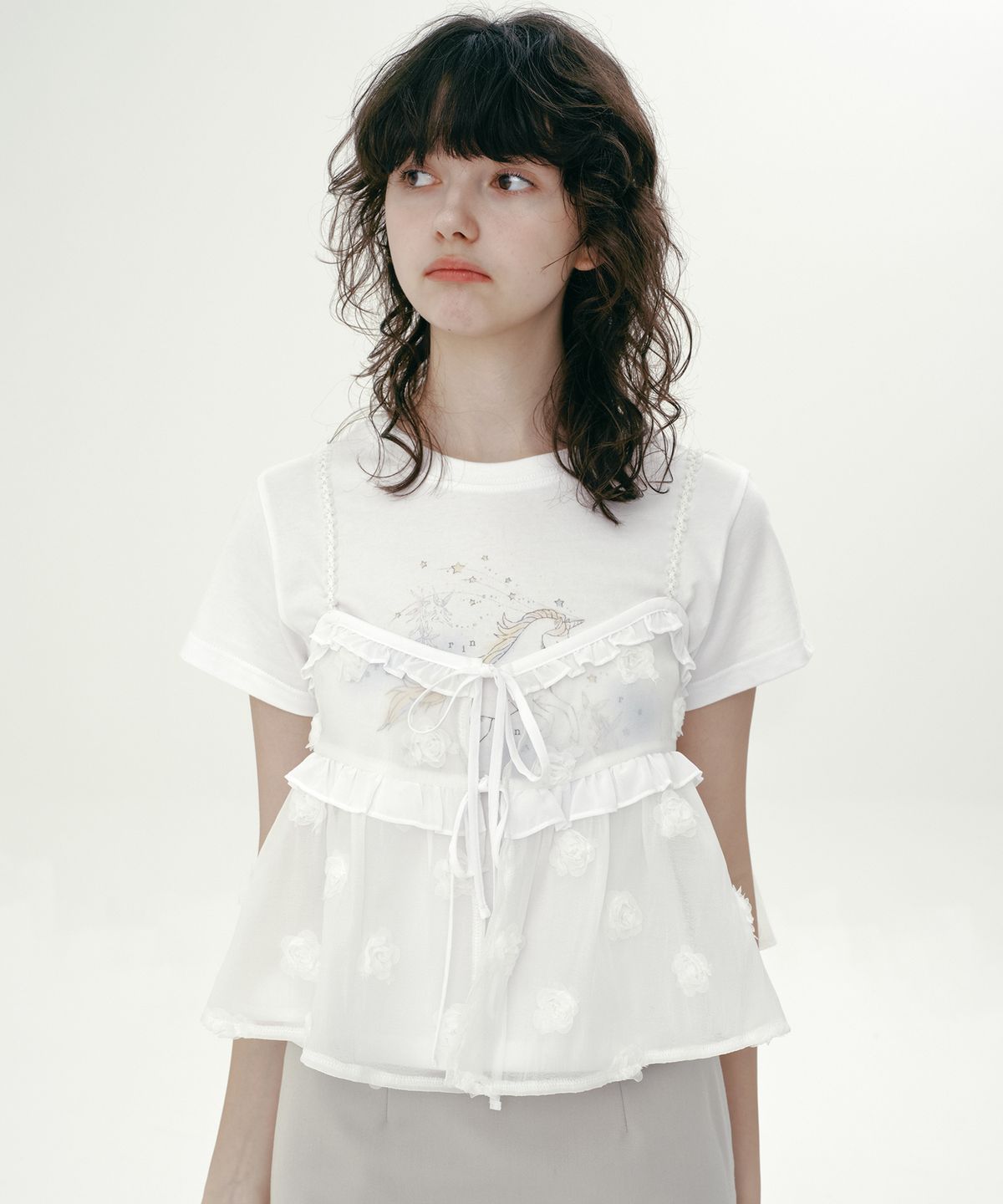 마가린핑거스(MARGARIN FINGERS) ROSE FRILL BUSTIER (WHITE)