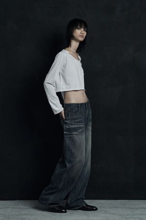 OVERSIZED CAT WASHING DENIM PANTS BLUE