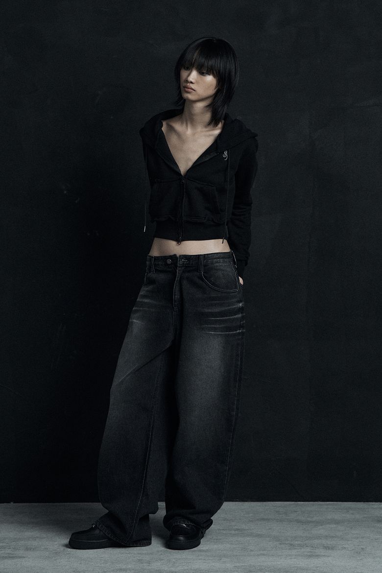 OVERSIZED CAT WASHING DENIM PANTS BLACK