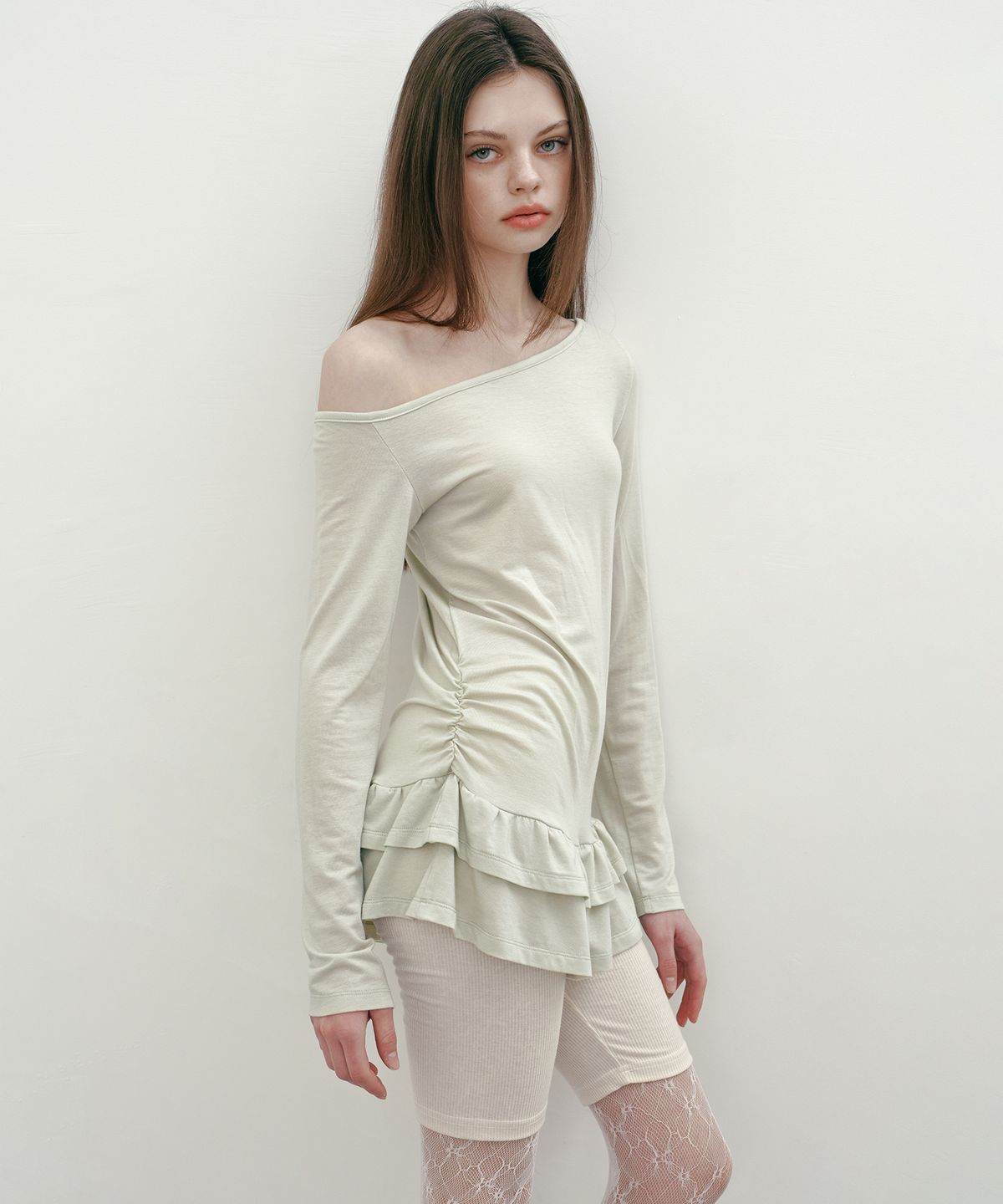 마가린핑거스(MARGARIN FINGERS) ONE SHOULDER FRILL T (MINT)