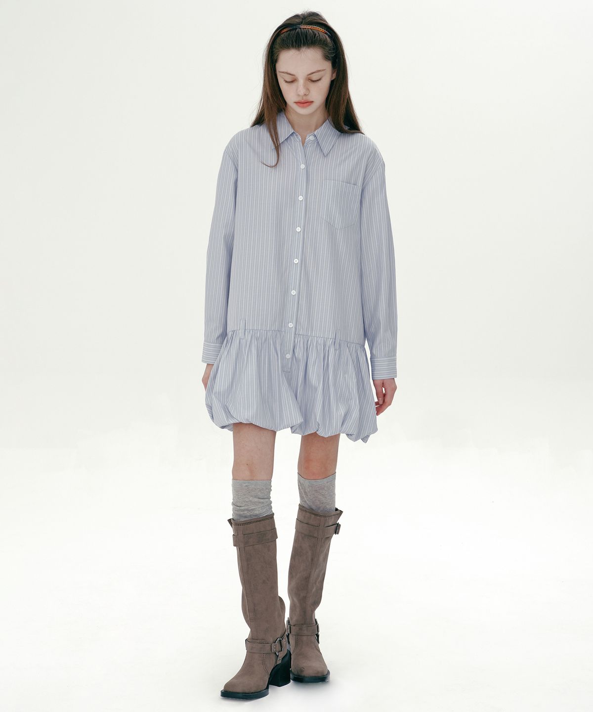 마가린핑거스(MARGARIN FINGERS) SHIRT BALLOON ONE-PIECE (LIGHT BLUE)