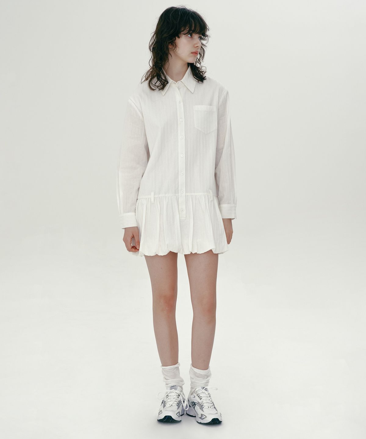 마가린핑거스(MARGARIN FINGERS) SHIRT BALLOON ONE-PIECE (WHITE)