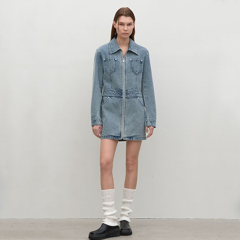 MELIN ZIP-UP MINI DENIM DRESS(OP-6153)