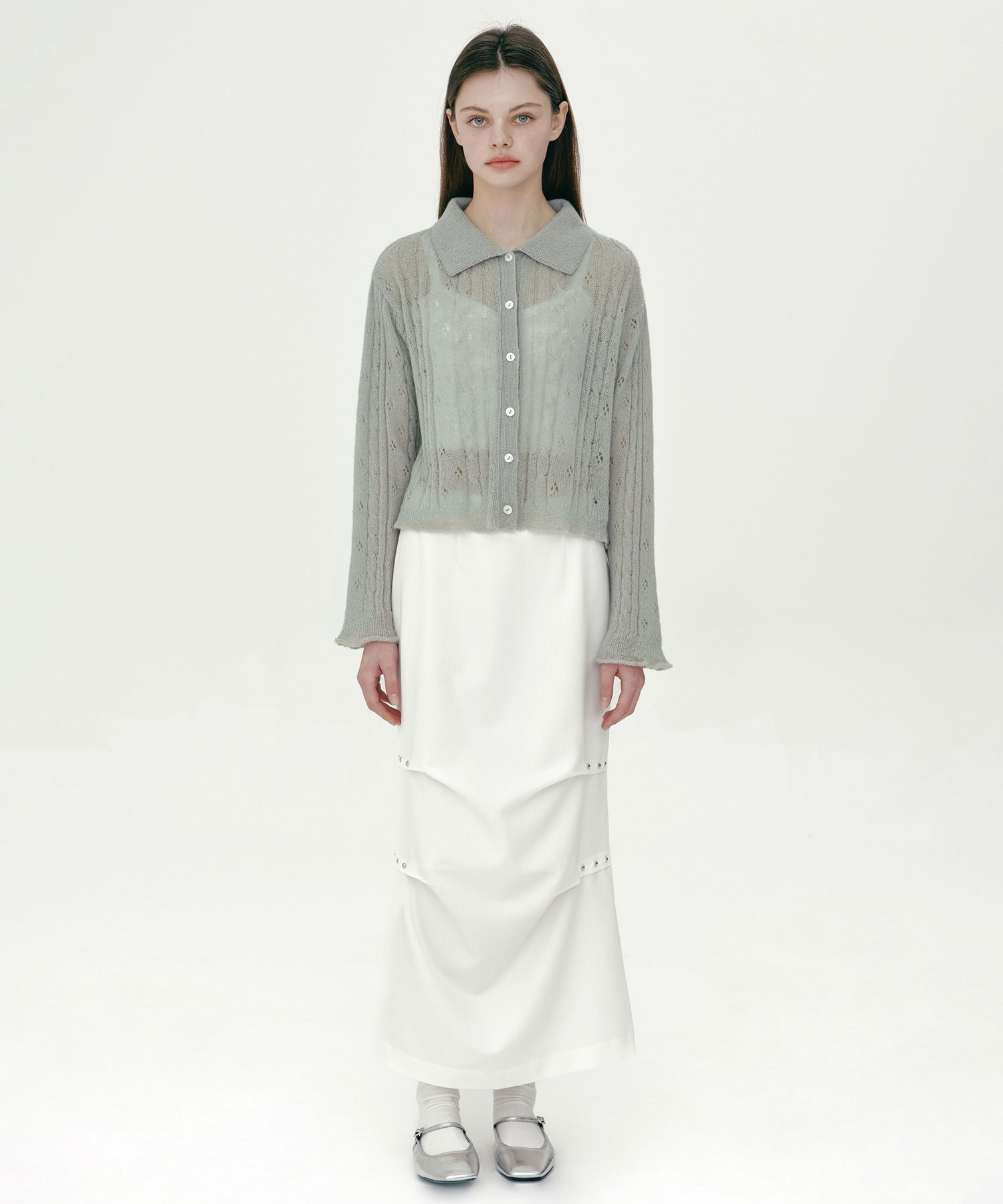 【MARGARIN FINGERS】25ss RIVET LONG SKIRT MUSINSA | MARGARIN FINGERS RIVET LONG SKIRT (WHITE)