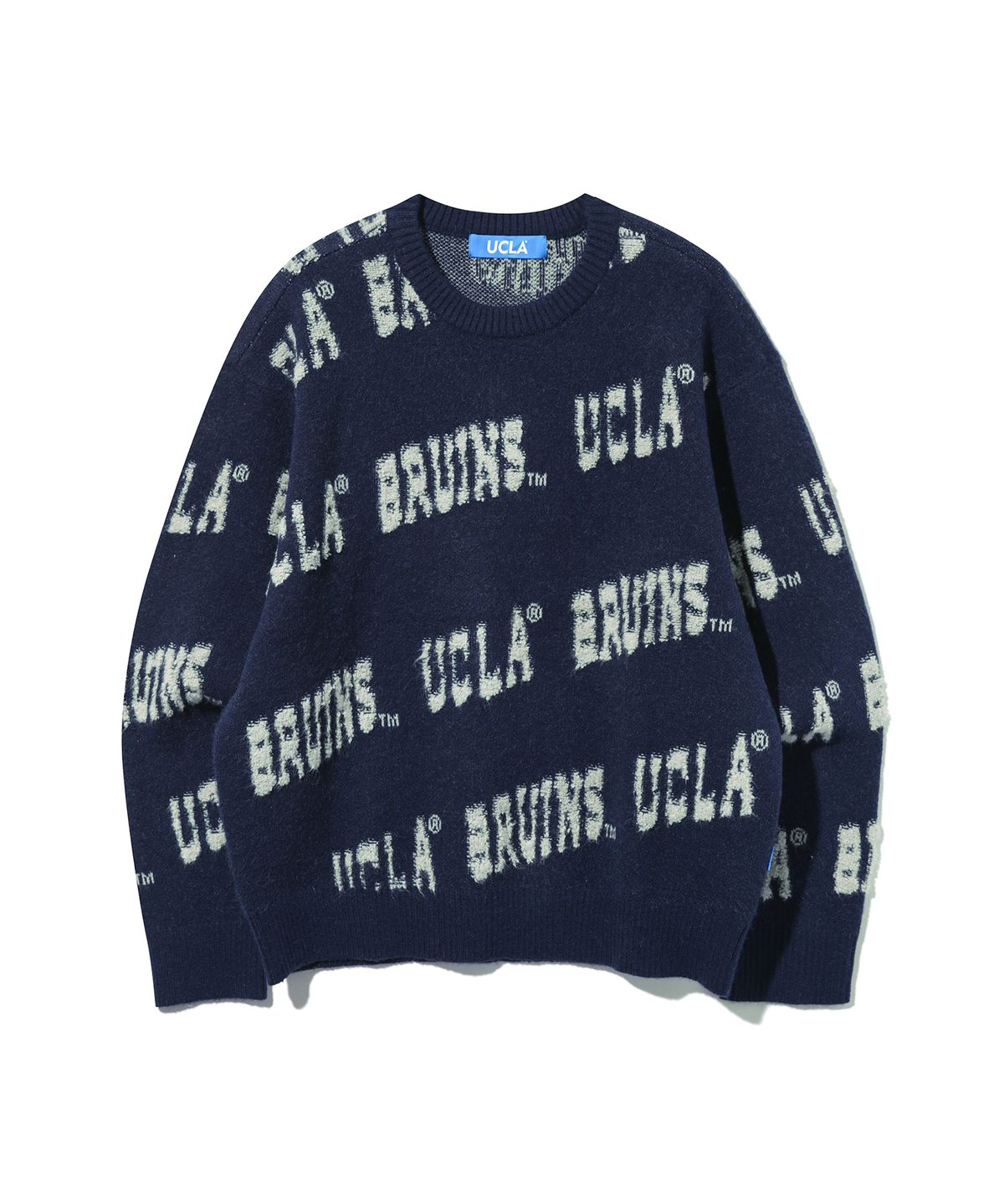 유씨엘에이(UCLA) 남녀공용 올오버 로고 부클 라운드넥 스웨터[NAVY](UABLK80)