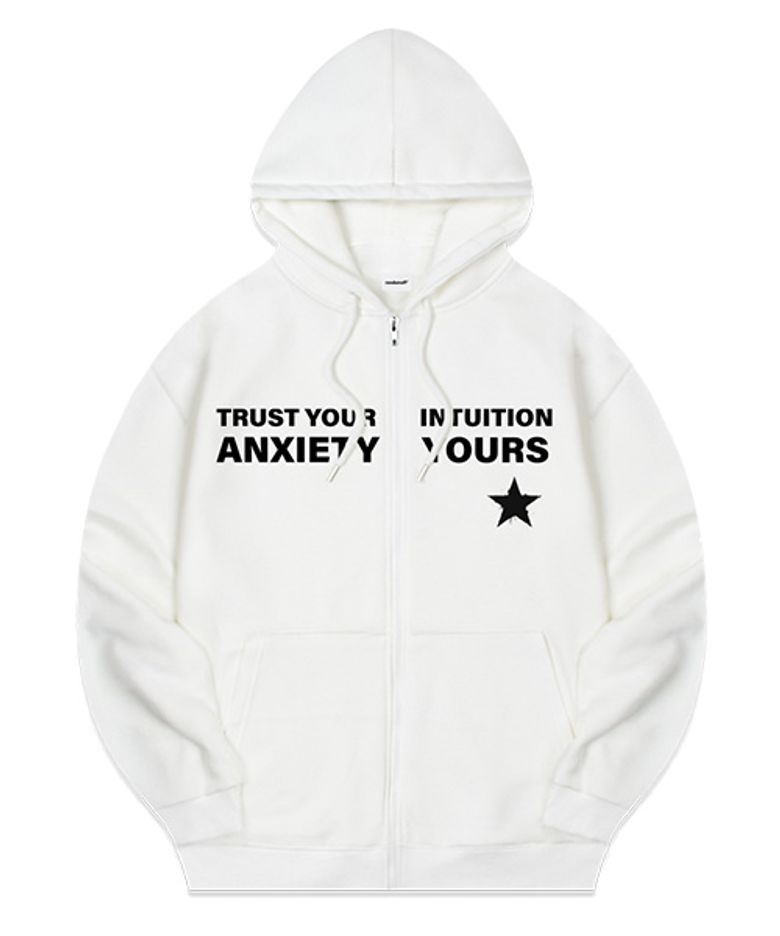 [NAPPING SELECTION] ANXIETY LETTERING HOODIE ZIP-UP [WHITE]