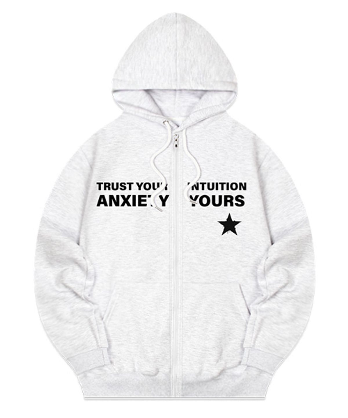 랜덤오프(RANDOMOFF) [NAPPING SELECTION] ANXIETY LETTERING HOODIE ZIP-UP [WHITE MELANGE]