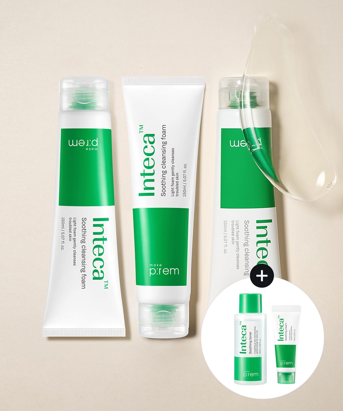 메이크프렘(MAKEPREM) [3pack] 인테카 수딩 클렌징 폼 150ml (+토너50ml&크림10ml)