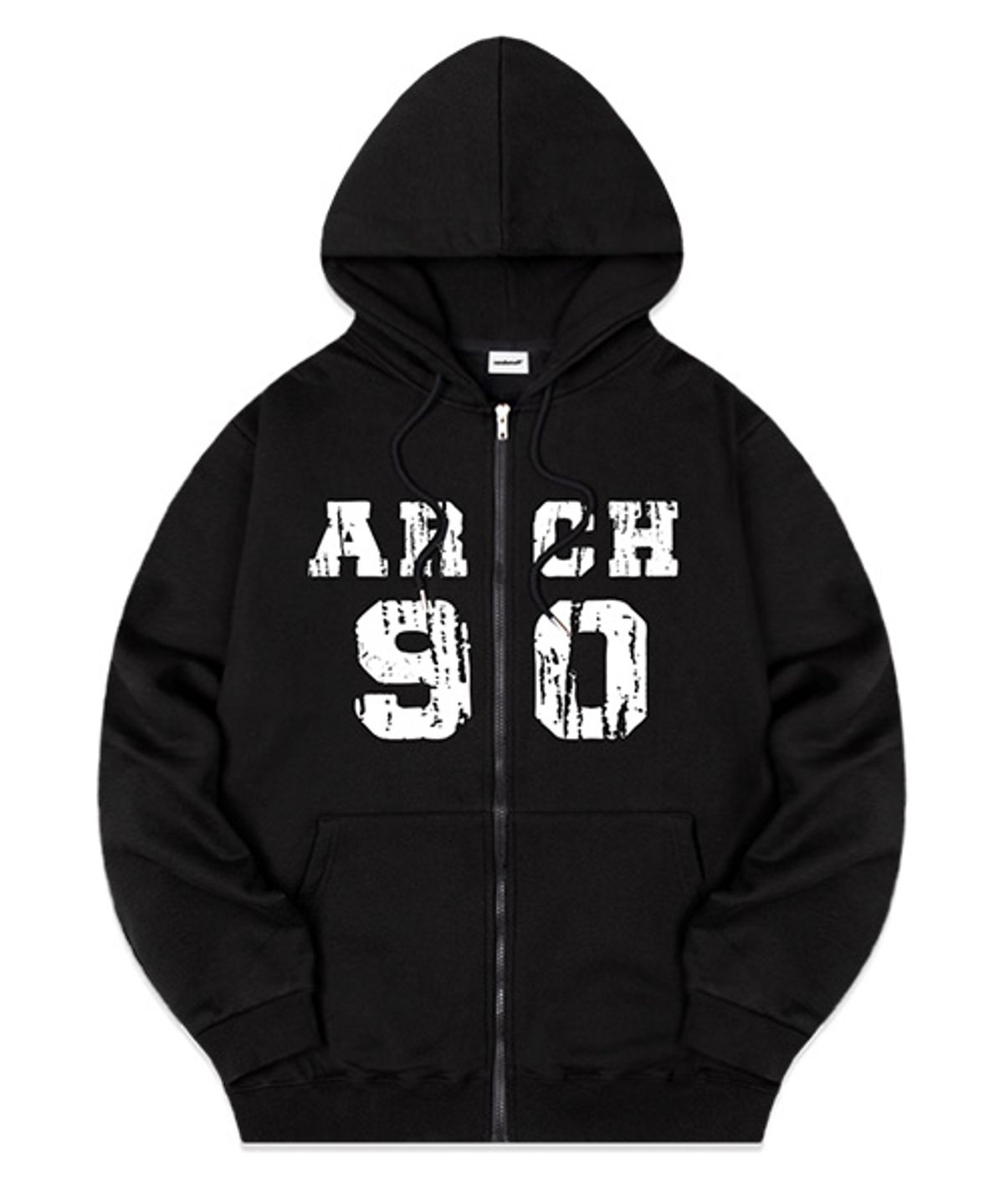 랜덤오프(RANDOMOFF) [NAPPING SELECTION] TORN ARCH LOGO HOODIE ZIP-UP [BLACK]