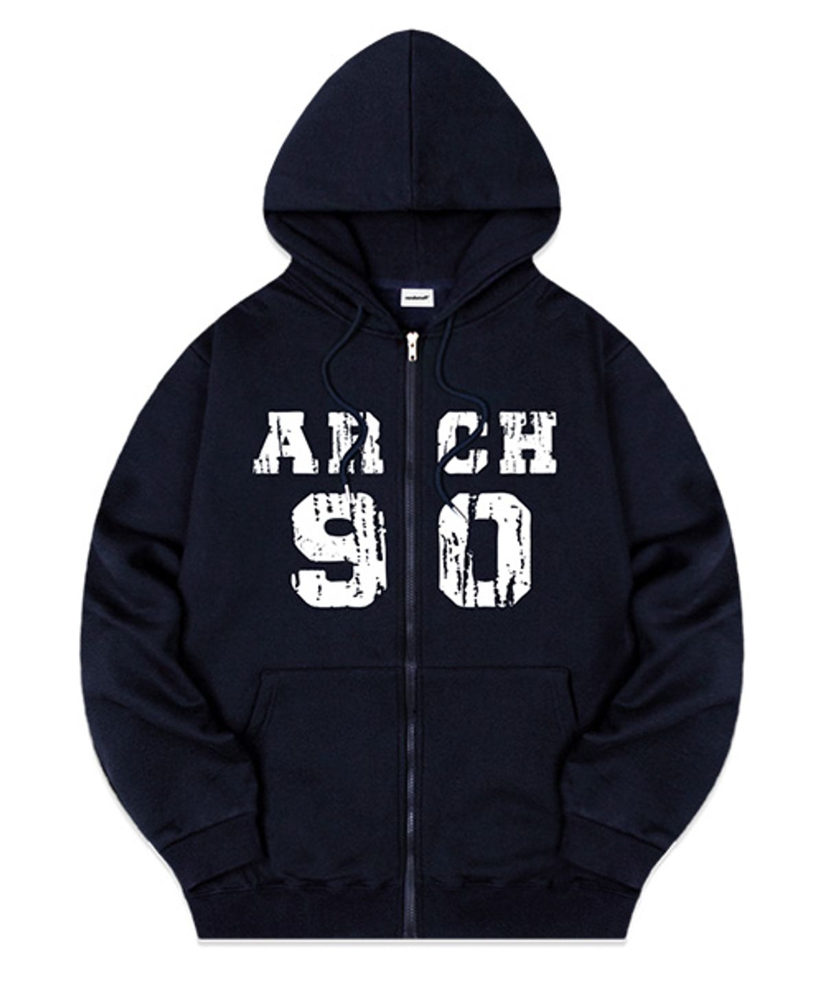 랜덤오프(RANDOMOFF) [NAPPING SELECTION] TORN ARCH LOGO HOODIE ZIP-UP [NAVY]