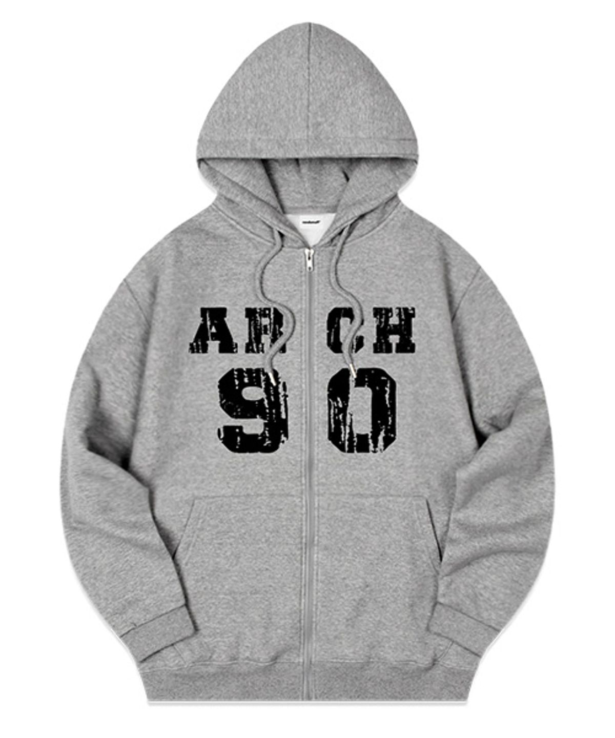 랜덤오프(RANDOMOFF) [NAPPING SELECTION] TORN ARCH LOGO HOODIE ZIP-UP [GRAY]