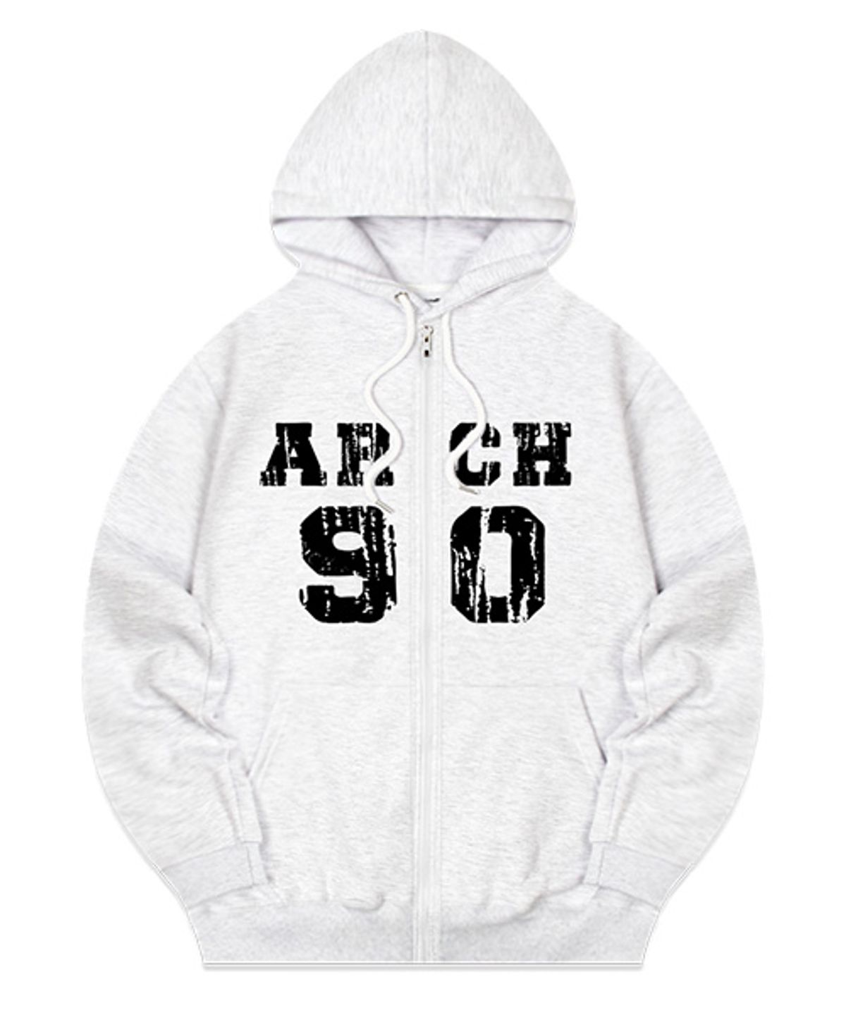 랜덤오프(RANDOMOFF) [NAPPING SELECTION] TORN ARCH LOGO HOODIE ZIP-UP [WHITE MELANGE]