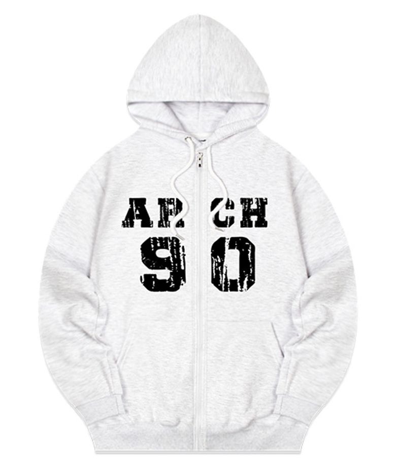 [NAPPING SELECTION] TORN ARCH LOGO HOODIE ZIP-UP [WHITE MELANGE]