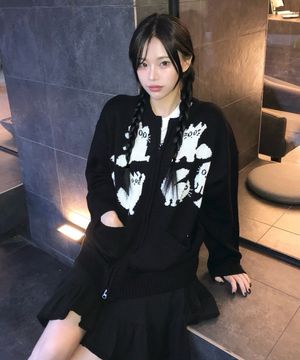 조이풀 키튼 투웨이 니트 집업 블랙